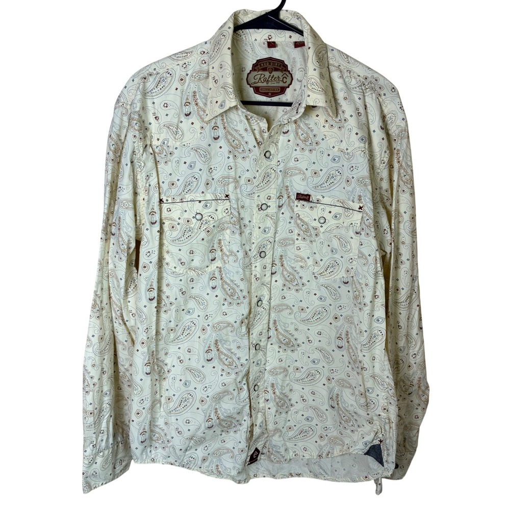 Red Dirt Rafter C Mens Paisley Pearl Snap Western Shirt Cream Tan Large